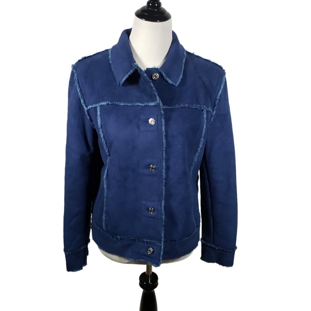 Kate Hill Casual Women's sz Medium Blue Fuzzy Warm Lightweight Jacket